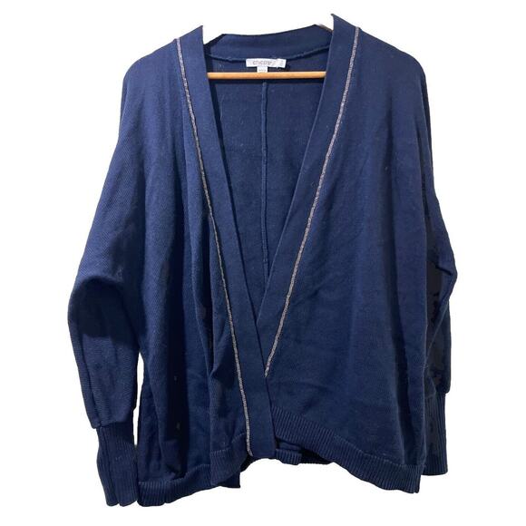 Chico's chicos Size 3 Beaded Open Cardigan Jacket Sweater Navy bling moto us XL - Picture 1 of 11